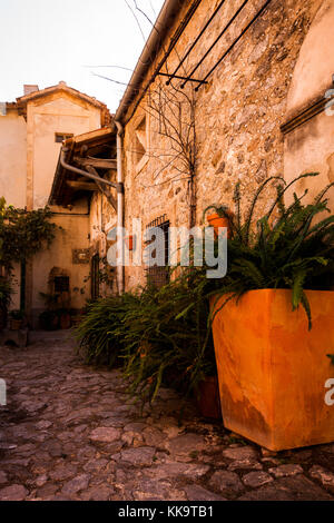 Un tranquillo cortile rustico di Valldemossa, Maiorca Spagna Foto Stock