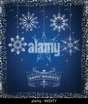 Nuovo anno e gli auguri di Natale. Design elegante biglietto di auguri di Natale con i fiocchi di neve Illustrazione Vettoriale