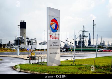 Totale Lindsay raffineria di petrolio a Immingham sull'Humber Estuary, North Lincolnshire, Regno Unito. Entrata principale Foto Stock