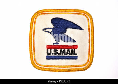 Cronologia Stati Uniti Mail emblema Eagle Patch che fattorini portavano sulle loro divise (1971-1991). Foto Stock