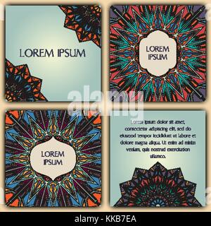 Set di mandala schede di background. elementi vintage. vettore retrò decorativo biglietto di auguri o un invito design. Illustrazione Vettoriale