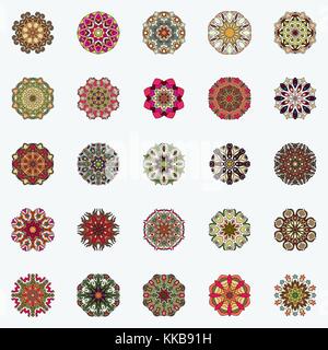 I mandala collezione. round ornamento pattern. vintage elementi decorativi. geometrica cerchio rotondo ornamento di elementi realizzati in vettore. L'islam, l'arabo, indi Illustrazione Vettoriale