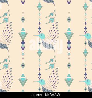 Esotici uccelli azteca seamless pattern. astratta geometrica tribal style. illustrazione vettoriale. Illustrazione Vettoriale