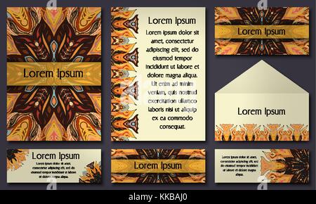 Set di modelli di invito con colorate mandala tribali etnici di nozze e biglietti di invito. illustrazione vettoriale. Illustrazione Vettoriale