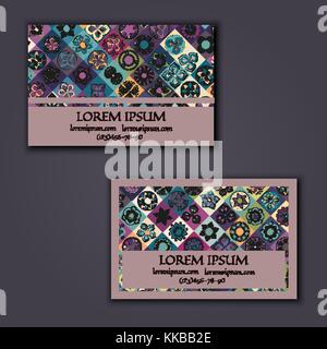 Vector business card modello di progettazione con geometriche ornamentali mandala pattern. vintage elementi decorativi Illustrazione Vettoriale