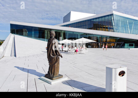 OSLO, NORVEGIA IL 09 LUGLIO 2010. Vista del Teatro dell'Opera dal tetto. Persone non identificate. Illustrazione di questo lato. Uso editoriale. Foto Stock