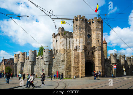 Ghent, Belgio - 16 Aprile 2017: Il Gravensteen o Castello dei Conti è un castello di Gand, costruita nel 1180 ed è l'unico castello medievale in Flande Foto Stock