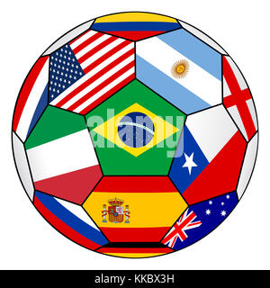 Sfera di calcio con vari flag Foto Stock