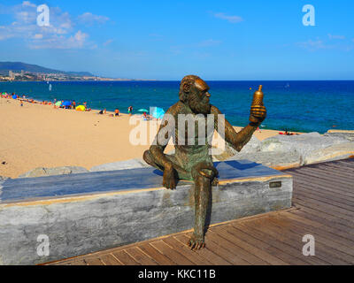 Monkey scultura in Badalona, Spagna Foto Stock