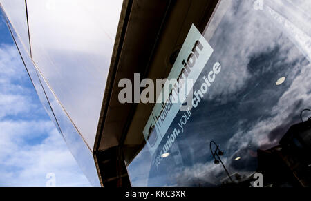 Una vista dei mozzi Student Union segno e branding su mozzi venue in Sheffield. Sheffield South Yorkshire, Regno Unito - 13 Settembre 2013 Foto Stock