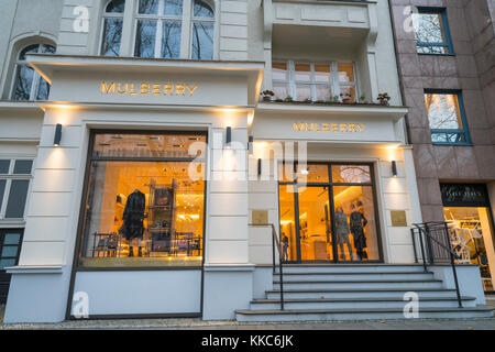 Mulberry boutique sulla famosa via dello shopping Kurfurstendamm , Kudamm, a Berlino, Germania. Foto Stock