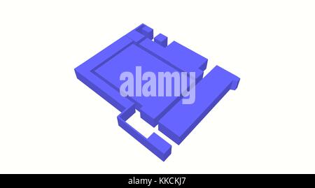 Rendering in 3d della planimetria per l'Engineering Building IV nel campus dell'Università della California di Los Angeles (UCLA), sito della presunta sparatoria del professor William Klug da parte dello studente Mainak Sarkar. Derivata da un'immagine storica; posizione di feature e scala non esatta, 2016. Foto Stock