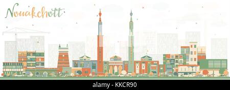 Nouakchott mauritania skyline con edifici di colore. illustrazione vettoriale. viaggi di affari e di turismo con il concetto di architettura moderna. Illustrazione Vettoriale