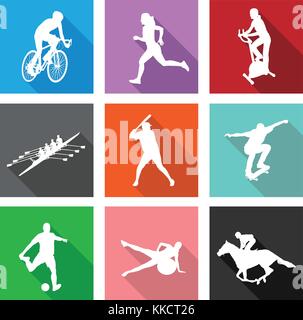 Sport sagome sul piatto di icone per web o applicazioni mobili - vettore Illustrazione Vettoriale