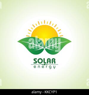 Energia solare concetto con foglia e sun vettore di stock Illustrazione Vettoriale