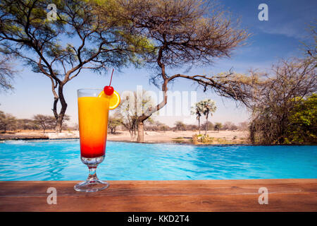 Tropical Drink presso la piscina di Onguma Tented Camp, onguma Game Reserve, Namibia, Africa Foto Stock