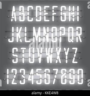 Luce bianca neon casual font script Illustrazione Vettoriale