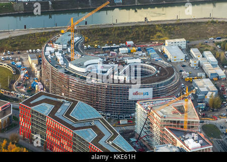 Sede di Trivago in costruzione, cantiere Trivago, SOP Architects, architetto stella galleggiante Renzo piano, strada del legno Uniper, Medienhafen, D. Foto Stock