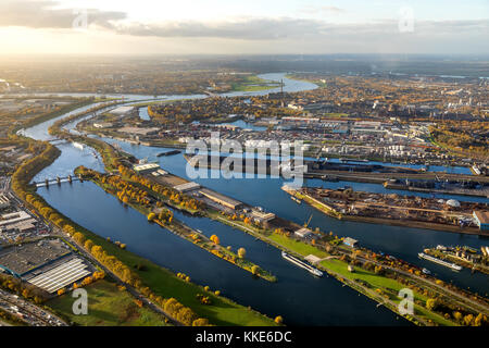 Duisport, vista sul porto, sul canale Reno-Herne e sulla Ruhr, sul Reno, sull'estuario della Ruhr, su Duisburg, sull'area della Ruhr, sul Reno-Westfalia settentrionale, sulla Germania, su Duisburg, sulla Ruhr ar Foto Stock