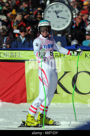 2 dicembre 2017: Austria, Vincent Kriechmayr #8, reagisce al suo sesto posto finale nella discesa concorrenza durante la Audi FIS Birds of Prey World Cup, Beaver Creek, Colorado. Foto Stock