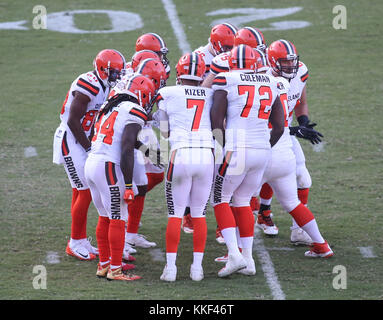 Carson, CA. 03 Dic, 2017. Cleveland Browns reato durante la NFL Cleveland Browns vs Los Angeles Chargers presso il Centro Stubhub a Carson, CA su dicembre 03, 2017. (Assoluta fotografo completo & Company Credit: Jevone Moore/Cal Sport Media (rete televisione vi preghiamo di contattare il vostro rappresentante di vendita per uso televisivo. Credito: csm/Alamy Live News Foto Stock