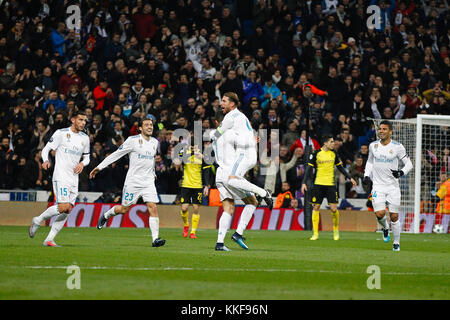 Madrid, Spagna. 06 Dic, 2017. Madris, Spagna. 06 Dic, 2017. UCL Champions League tra il Real Madrid vs Borussia Dortmund 09 al Santiago Bernabeu di Madrid in Spagna, 6 dicembre 2017 . Credito: Gtres Información más Comuniación on line, S.L./Alamy Live News Credito: Gtres Información más Comuniación on line,S.L. Foto Stock