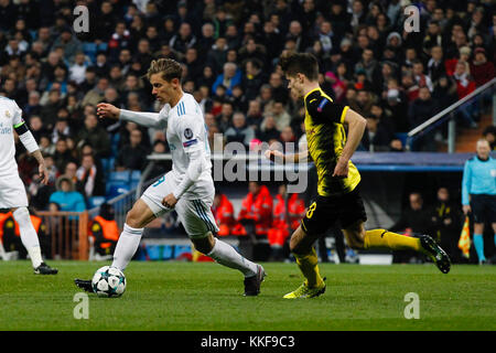 Madrid, Spagna. 06 Dic, 2017. Marcos Llorente (18) del Real Madrid in player. UCL Champions League tra il Real Madrid vs Borussia Dortmund 09 al Santiago Bernabeu di Madrid in Spagna, 6 dicembre 2017 . Credito: Gtres Información más Comuniación on line, S.L./Alamy Live News Credito: Gtres Información más Comuniación on line,S.L. Foto Stock