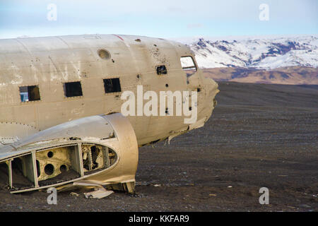 Stati Uniti Navy Douglas Super DC-3 relitto aereo Islanda closeup Foto Stock