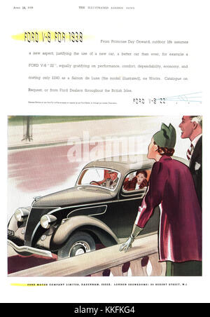 1938 La rivista britannica Ford V-8 auto annuncio Foto Stock