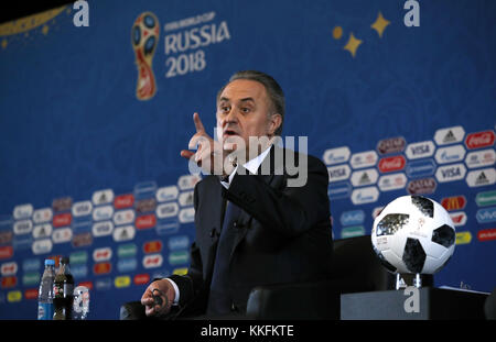 Vitaly Mutko, presidente dell'Unione Russa del calcio durante una conferenza stampa in vista dell'estrazione della Coppa del mondo FIFA 2018 al Cremlino, Mosca. ASSOCIAZIONE STAMPA Foto Data foto: Venerdì 1 dicembre 2017. Guarda la storia della PA COPPA del mondo DI CALCIO. Il credito fotografico dovrebbe essere: Nick Potts/PA Wire. Foto Stock