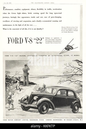 1938 La rivista britannica Ford V-8 " 22 " Auto Annuncio Foto Stock