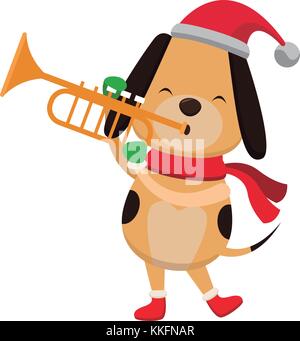 Natale cane con tromba cartoon Illustrazione Vettoriale