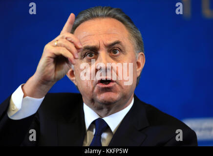 Vitaly Mutko, presidente dell'Unione Russa del calcio durante una conferenza stampa in vista dell'estrazione della Coppa del mondo FIFA 2018 al Cremlino, Mosca. ASSOCIAZIONE STAMPA Foto Data foto: Venerdì 1 dicembre 2017. Guarda la storia della PA COPPA del mondo DI CALCIO. Il credito fotografico dovrebbe essere: Nick Potts/PA Wire. Foto Stock