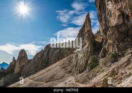 Zigolade pass, Rosengarten, Dolomiti, Alto Adige, Italia Foto Stock