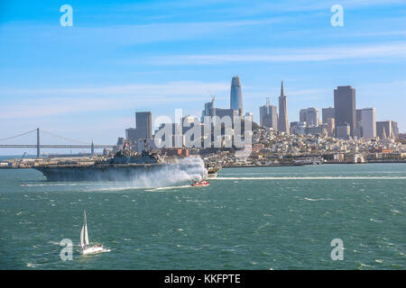 Vista sulla città di San Francisco da Isola di Alcatraz Foto Stock