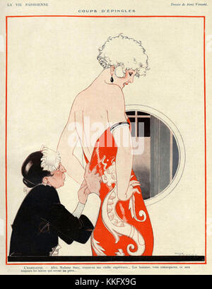 La vie Parisienne 1924 1920 Francia Rene Vincent illustrazioni cameriere servitori vestendo specchi femminili Foto Stock