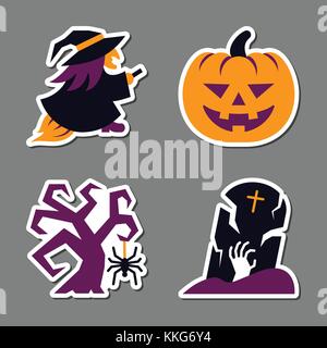 Icona di Halloween di adesivi. In stile appartamento badge di colore per il web, banner, emblema, logo. Elemento isolato di raccolta per stampare, tag, etichetta, poster. Patchwor Illustrazione Vettoriale