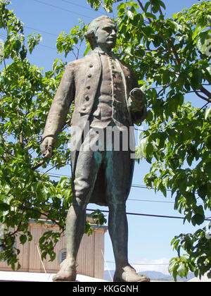 OLYMPUS FOTOCAMERA DIGITALE Captain James Cook statua, Waimea, Kauai, Hawaii Foto Stock