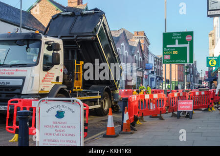 Lavori stradali causando caos nel mezzo di Melton Mowbray England Regno Unito Foto Stock