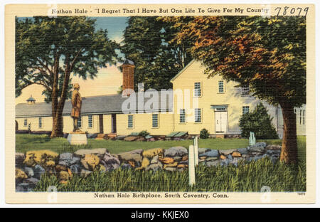 Nathan Hale, un patriota americano, è commemorato nel suo luogo di nascita a South Coventry, Connecticut, dove è ricordato per le sue ultime parole: "Mi dispiace di avere solo una vita da dare per il mio paese". Numero di riferimento 89079. Foto Stock