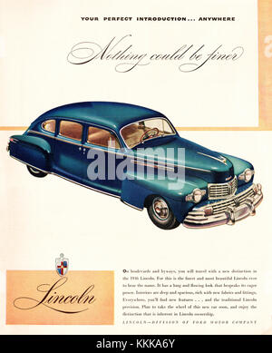 1946 U.S. Magazine Lincoln automobili annuncio Foto Stock