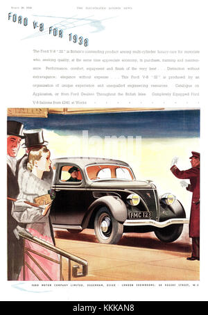 1938 La rivista britannica Ford V-8 auto annuncio Foto Stock