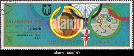 1972 timbro di Ajman Renate Stecher Foto Stock