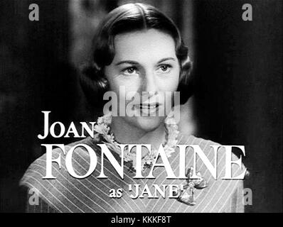 Jane Eyre è un adattamento cinematografico del 1943 del romanzo di Charlotte BrontÃ«, con Joan Fontaine nel ruolo di Jane Eyre e Orson Welles nel ruolo di Edward Rochester. Diretto da Robert Stevenson, il film presenta una sceneggiatura di John Houseman, Aldous Huxley e Stevenson, con musiche composte da Bernard Herrmann. La storia segue le esperienze di Jane come governante a Thornfield Hall, dove scopre segreti oscuri sul suo datore di lavoro. Foto Stock