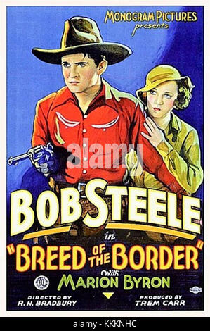 Questo è un poster promozionale per il film del 1933 "Breed of the Border", che probabilmente raffigura temi occidentali, personaggi e elementi visivi chiave del film. Foto Stock