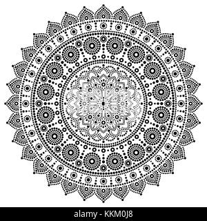 Vettore mandala design monocromatico, aborigeni dot stile della pittura, Australian arte popolare stile Boho Illustrazione Vettoriale