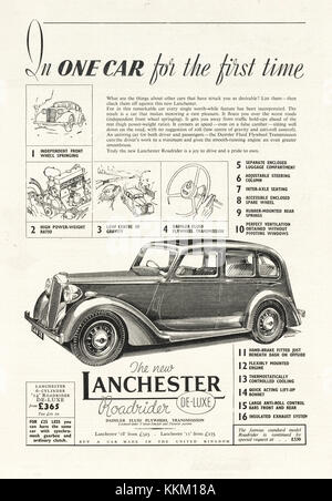 1937 La rivista britannica Lanchester auto annuncio Foto Stock