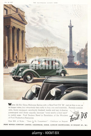 1938 La rivista britannica Ford V8 auto annuncio Foto Stock