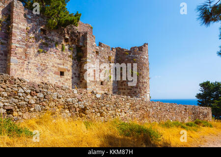 Le mura del castello di mytilene in lesvos Island, Grecia, uno dei più grandi castelli nel Mediterraneo Foto Stock