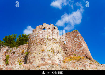 Le mura del castello di mytilene in lesvos Island, Grecia, uno dei più grandi castelli nel Mediterraneo Foto Stock